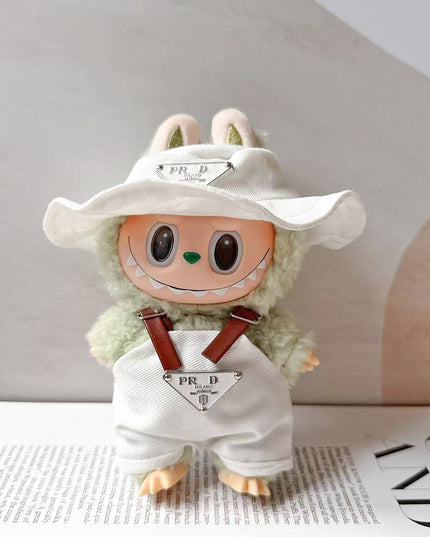 Labubu Triangle Hat Overalls Set - White