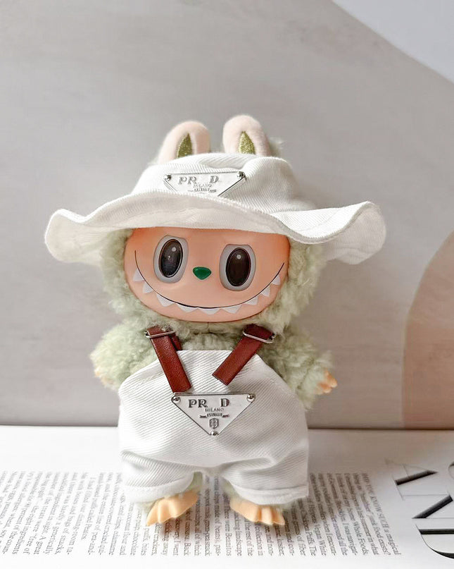 Labubu Triangle Hat Overalls Set - White