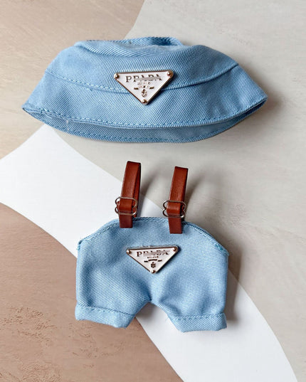 Labubu Triangle Hat Overalls Set - Blue
